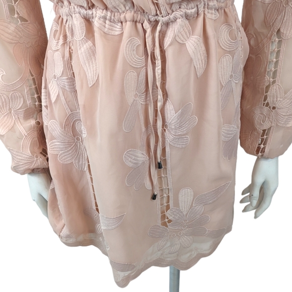 Lovers + Friends Kory Off The Shoulder Dress Womens Small Blush Pink Long Sleeve - Picture 5 of 15